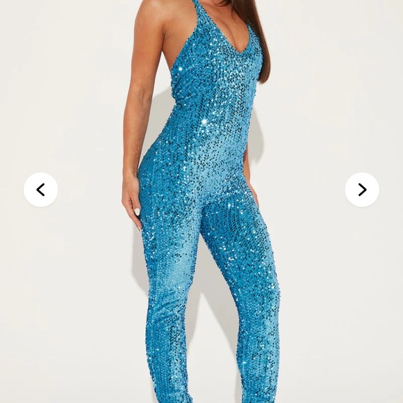 Fashion Nova Turquoise Sequin Jumpsuit - Picture 4 of 4